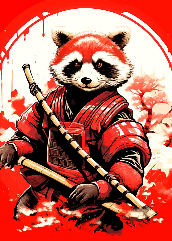 Samurai Raccoon Warrior Illustration