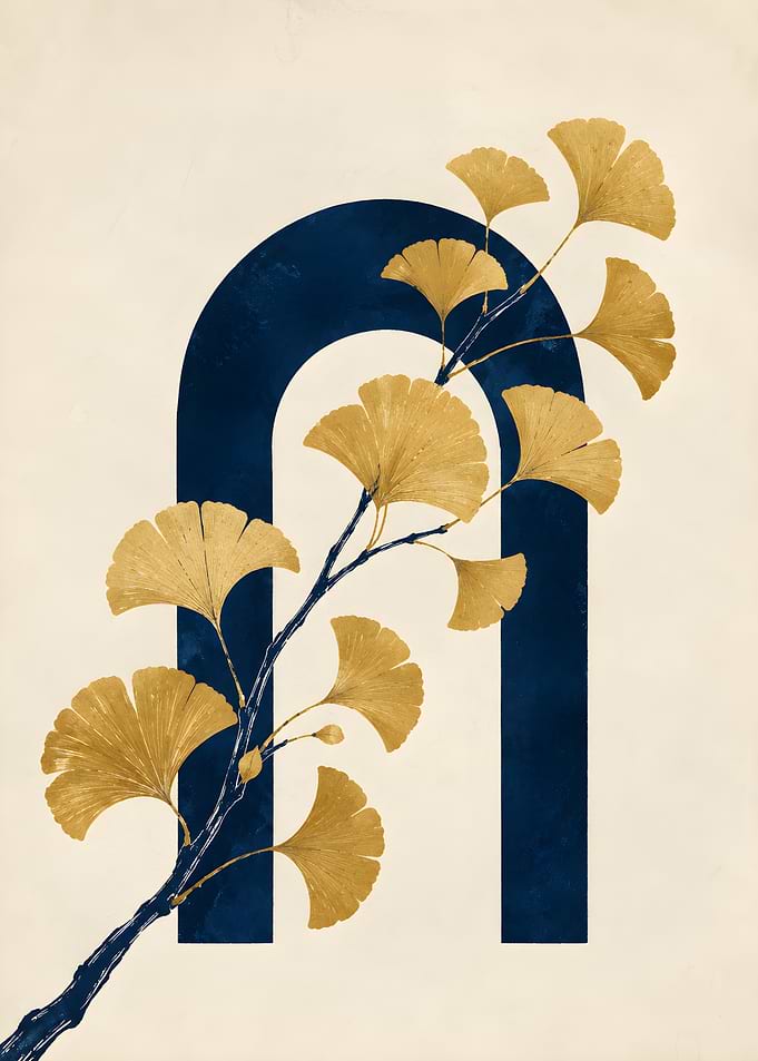 Minimalist Gold Ginkgo Branch Art
