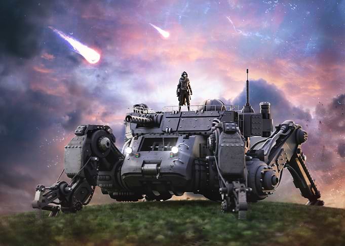 Sci-Fi Mech Warrior on Hilltop