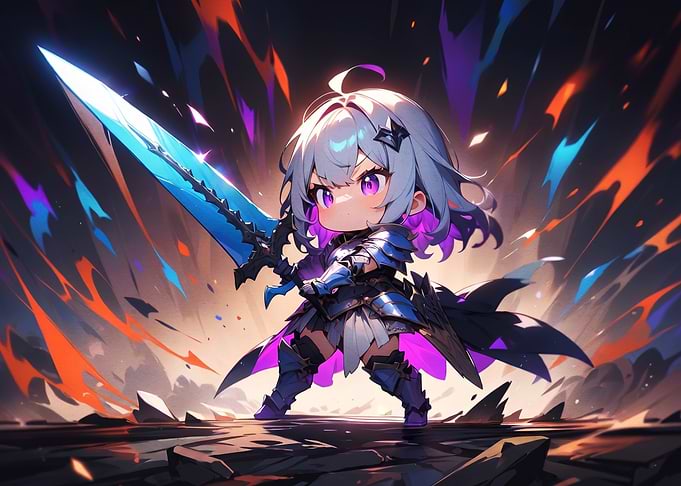 Chibi Anime Warrior with Blue Sword