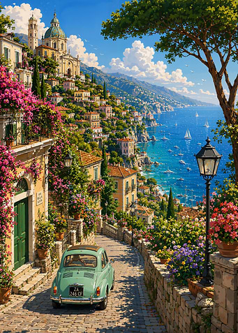 Vintage Car on Italian Coast