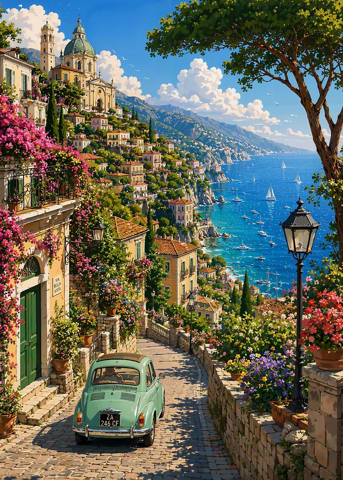 Vintage Car on Italian Coast