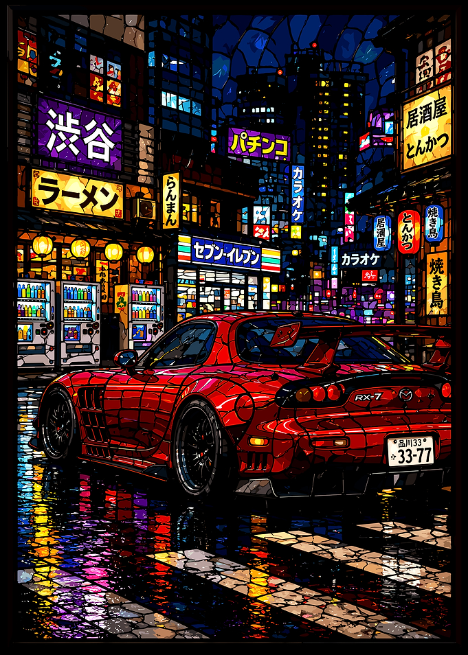 Stained Glass Mazda RX-7 Tokyo Night