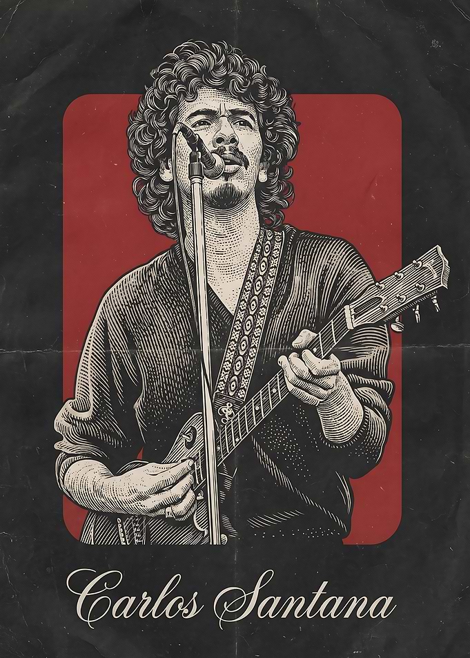 Carlos Santana Vintage Style Poster