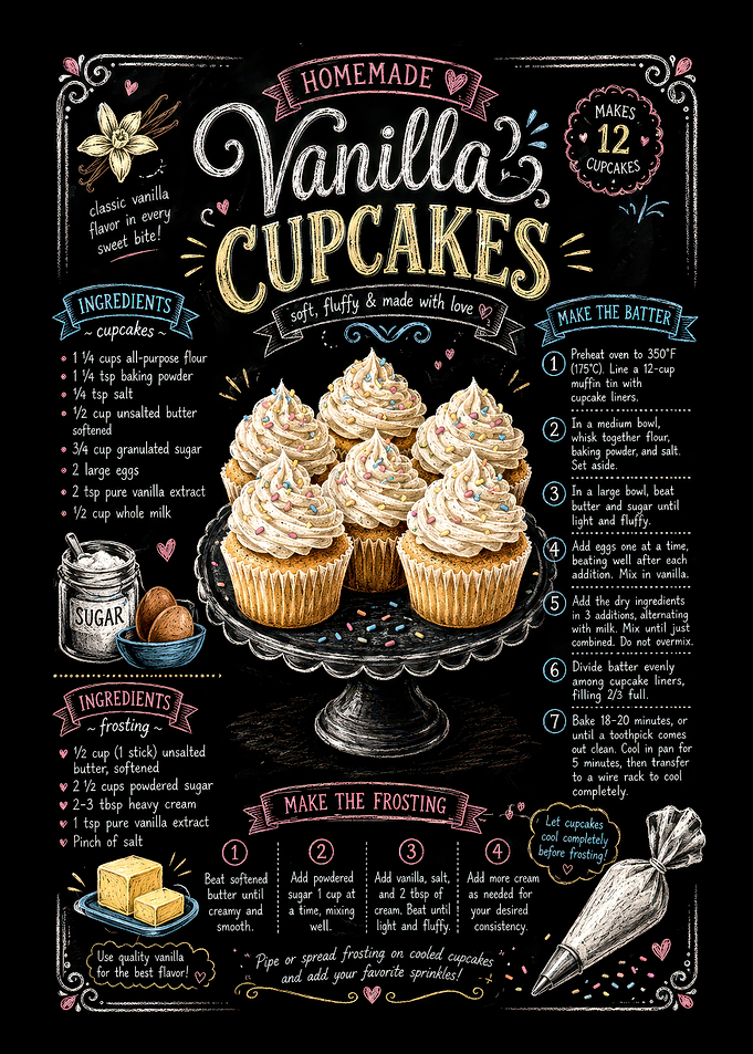 Homemade Vanilla Cupcakes Recipe Chalkboard Art