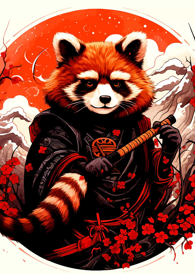 Red Panda Samurai Warrior Illustration
