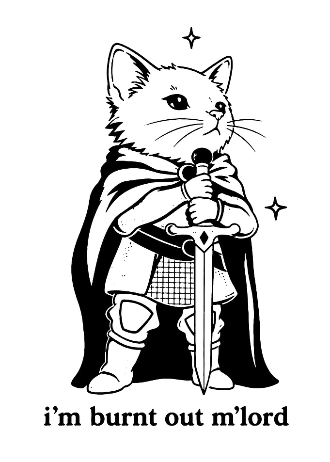 Knight Cat Burnt Out Illustration
