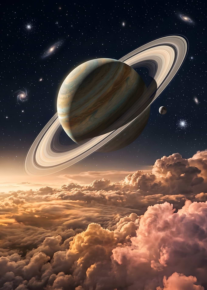 Saturn-like Planet Above Alien Clouds