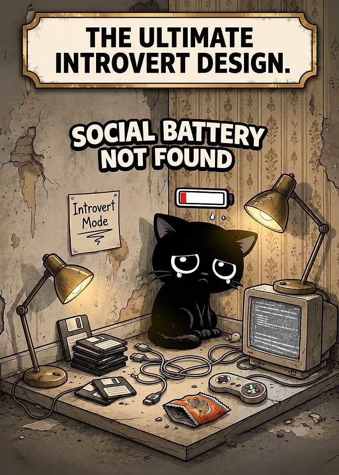 Introvert Cat Gaming Setup Illustration
