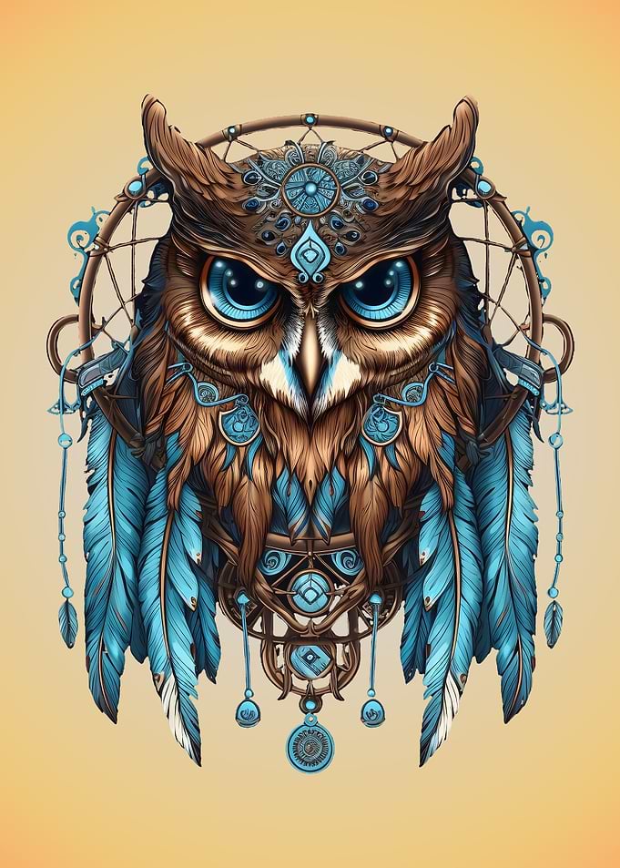 Ornate Owl Dreamcatcher Illustration