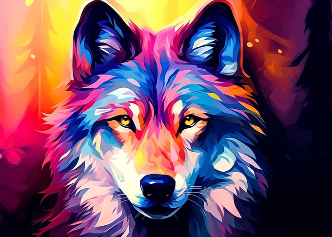 Vibrant Colorful Wolf Portrait