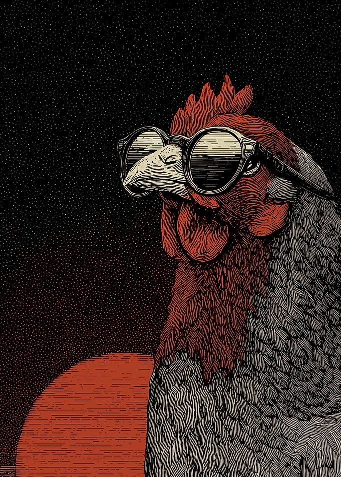 Cool Rooster with Sunglasses Vintage Retro Wall Art Poster
