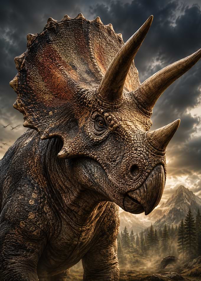 Majestic Triceratops in Prehistoric Landscape