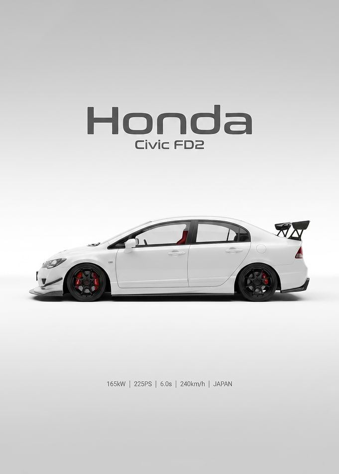Minimalist Civic FD2 white Poster