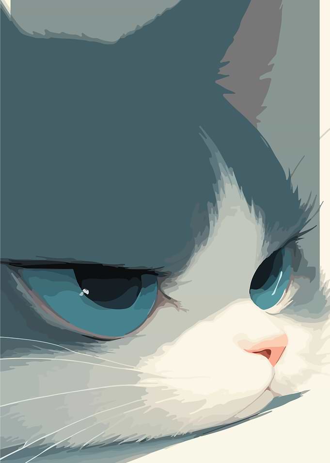 Grumpy Blue-Eyed Cat Portrait