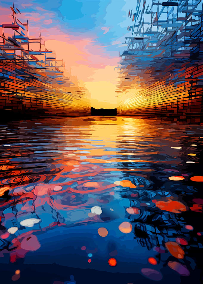 Abstract Sunset Over Reflective Water
