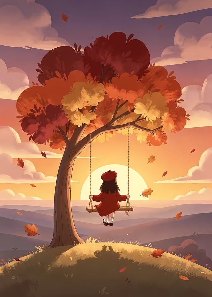 Girl on a Swing at Sunset