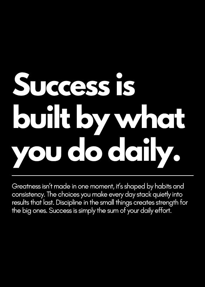 Success Is Built Daily Motivational Quote Minimalist Black Wall Art Poster