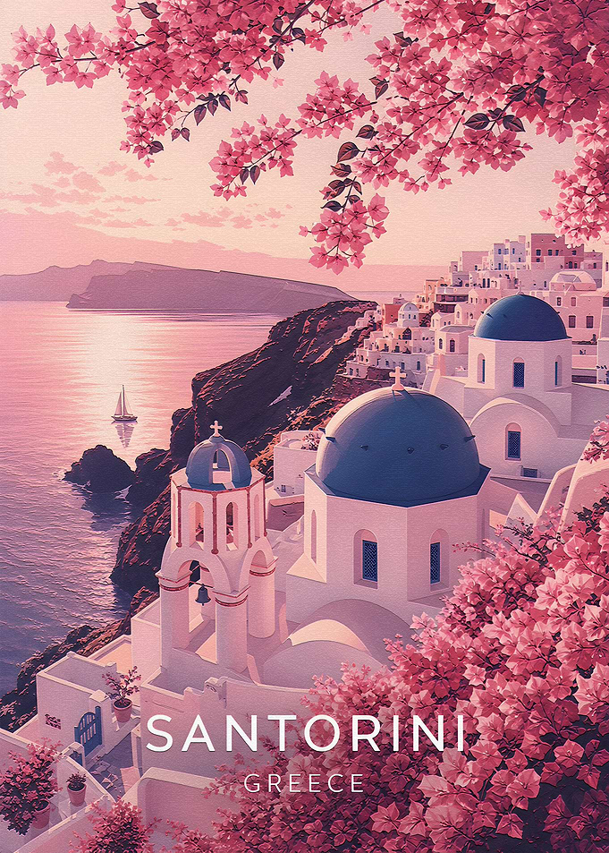 Santorini Greece Sunset Travel Poster