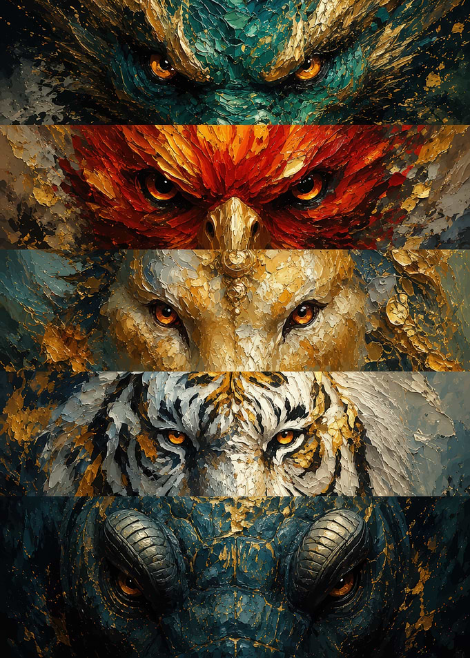 Five Mythical Beast Eyes Collage