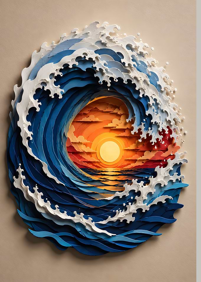 Golden Sunset Wave Crash Papercraft