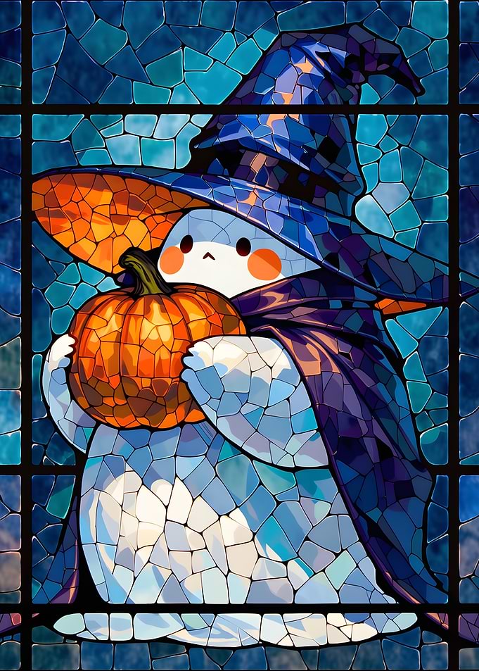 Stained Glass Cute Witch Ghost