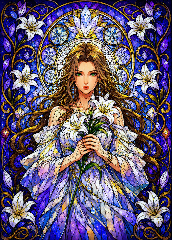 Aerith Gainsborough Stained Glass Portrait