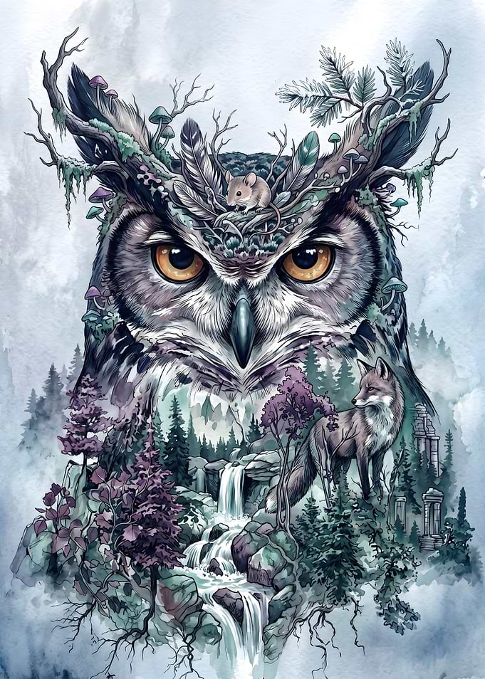 Owl Double Exposure Art