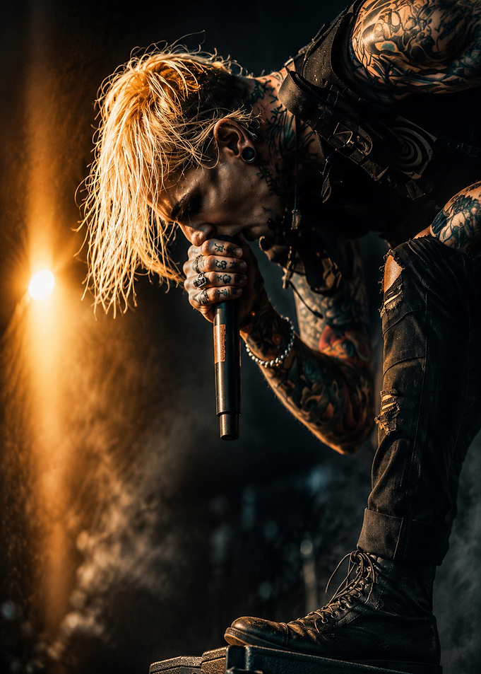 Tattooed Rock Singer Performing Live