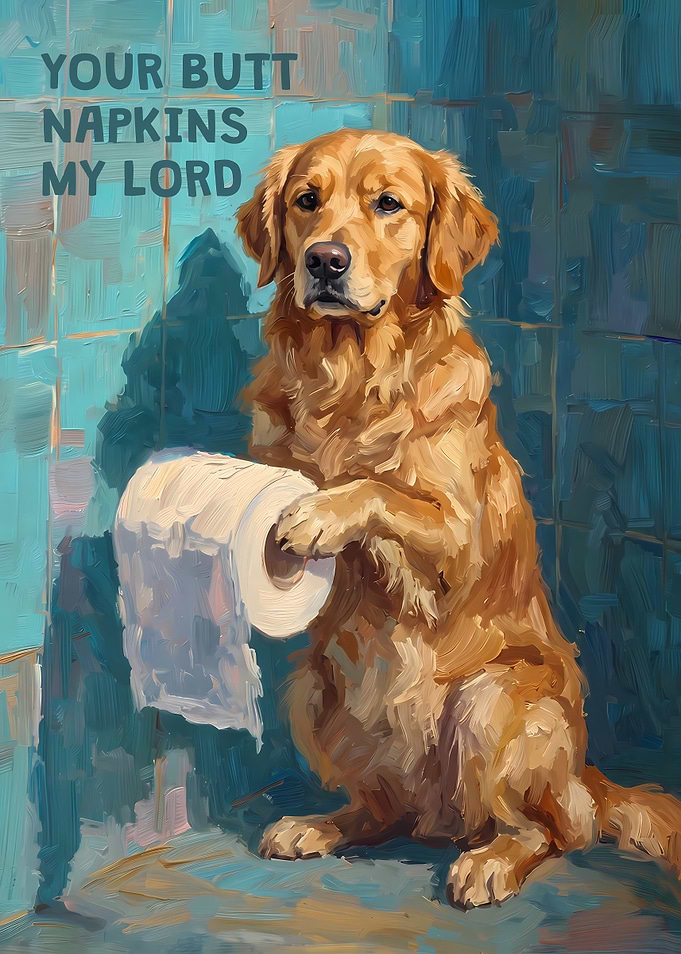 Golden Retriever Holding Toilet Paper