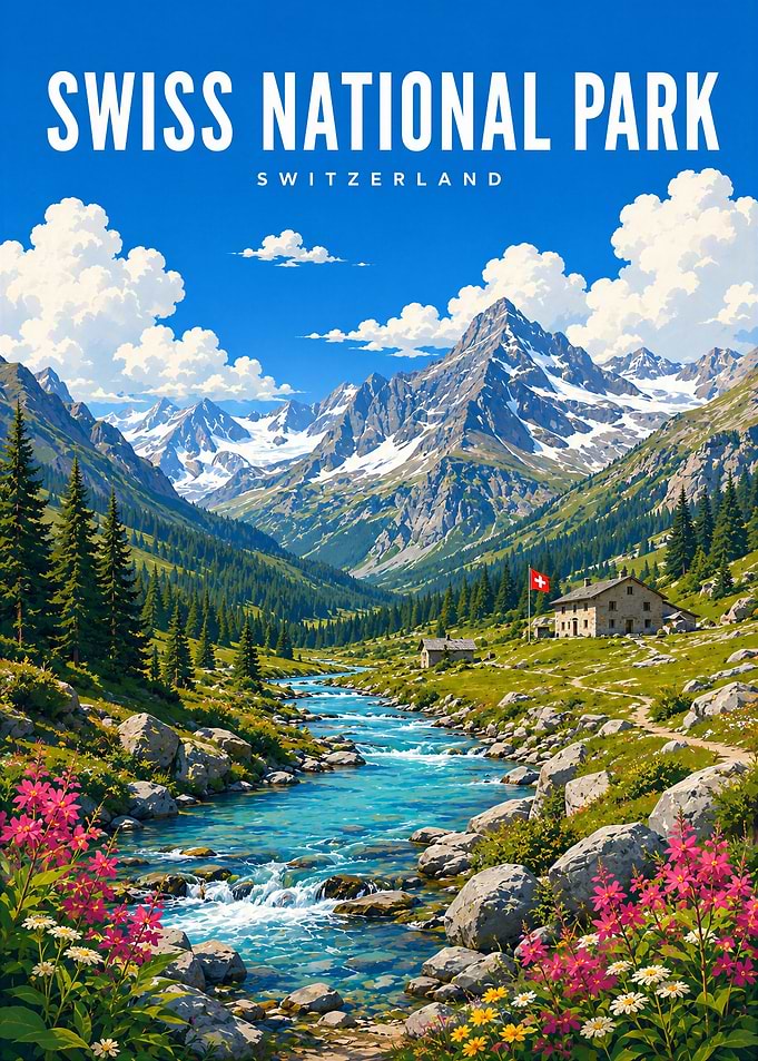 Swiss National Park Travel Poster