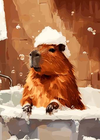 Capybara Taking a Bubble Bath