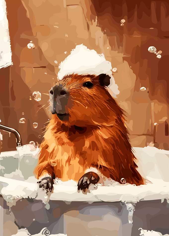 Capybara Taking a Bubble Bath