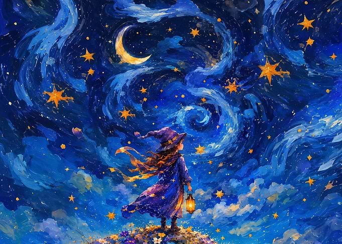 Little Witch Under Starry Sky