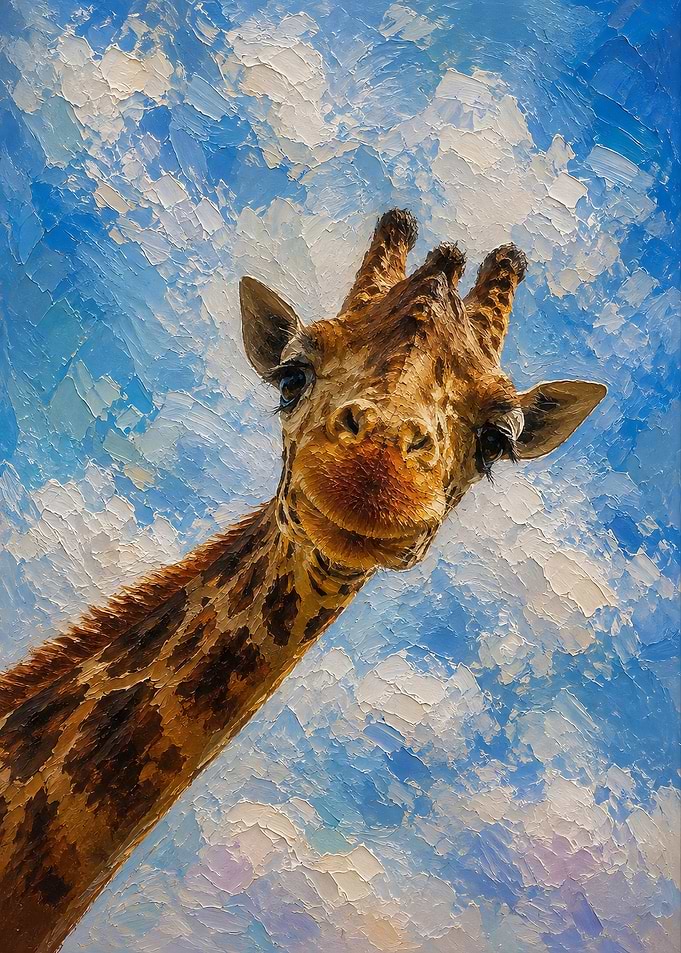 Impressionist Oil Painting of a Giraffe