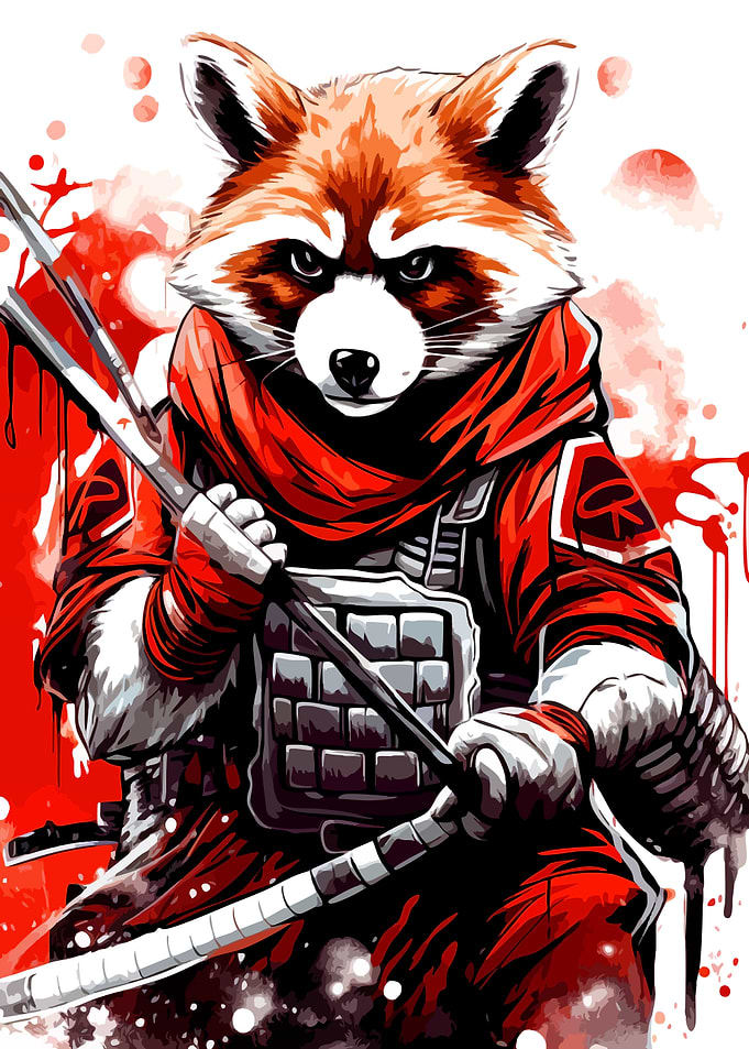 Red Ninja Raccoon Warrior Illustration