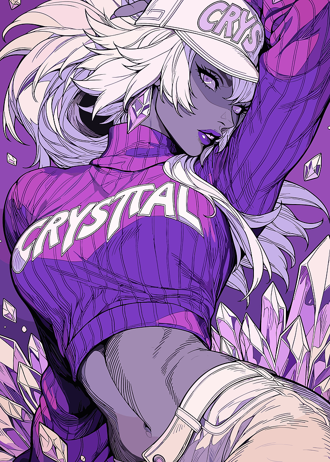 Stylish Anime Girl with Crystal Theme