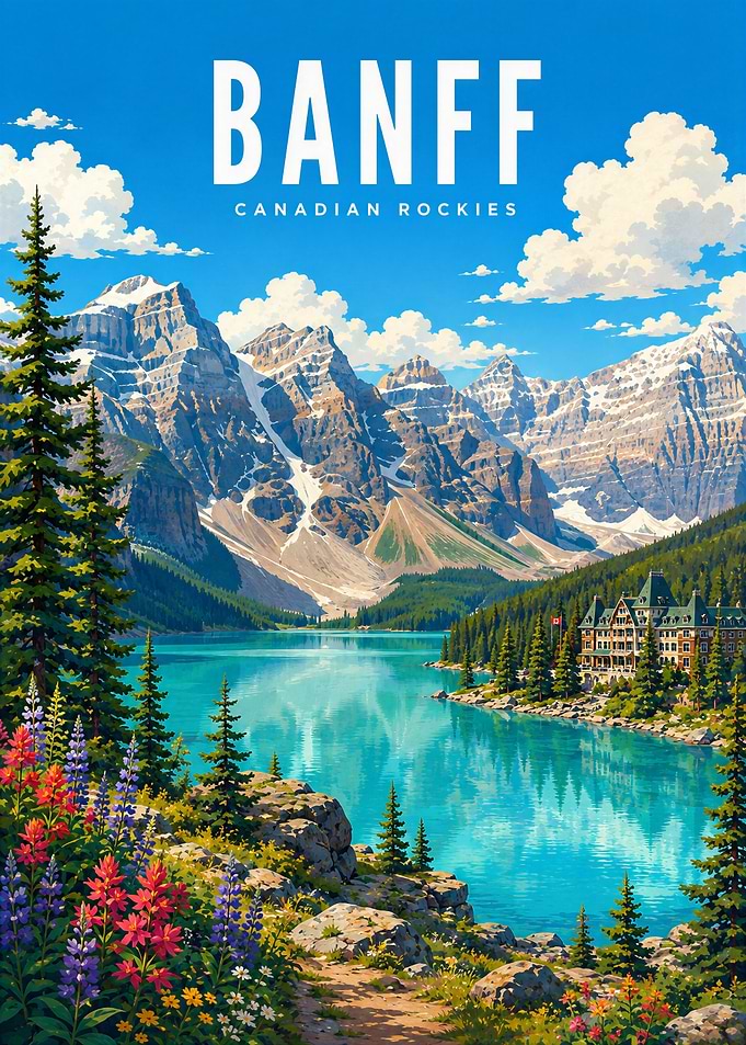 Banff Canadian Rockies Travel Poster