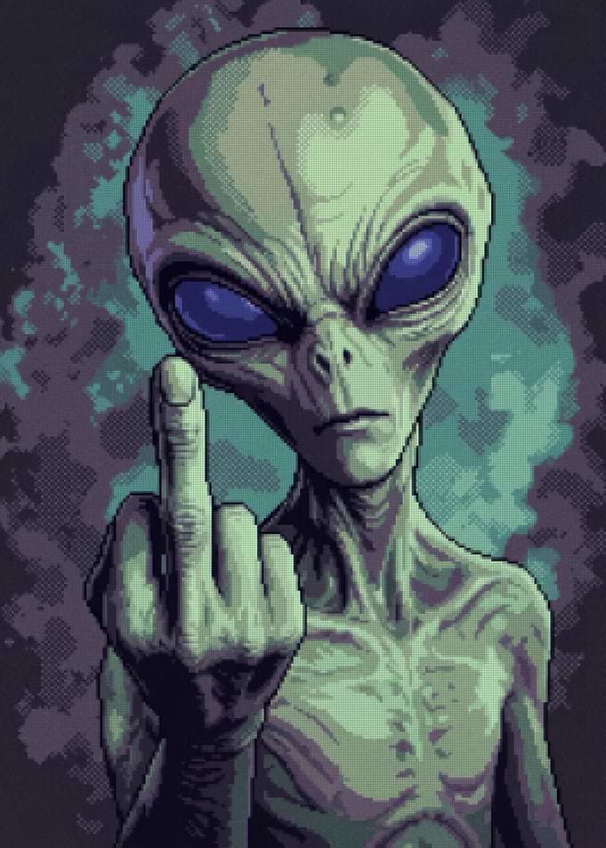 Pixel Art Alien Giving Middle Finger