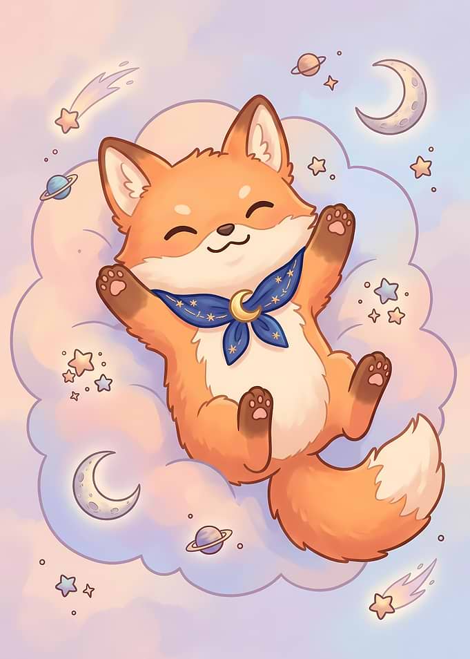 Cute Fox Sleeping on a Cloud