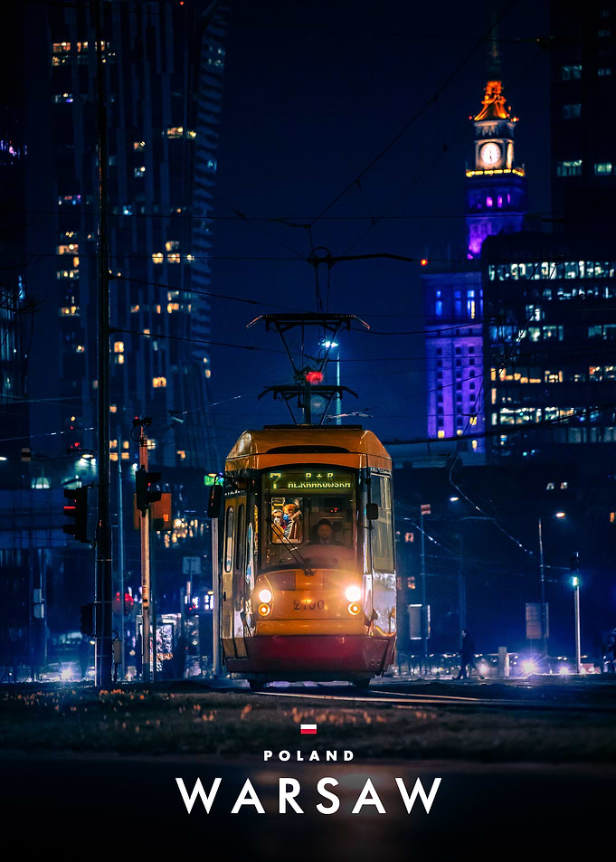 Warsaw Tram at Night