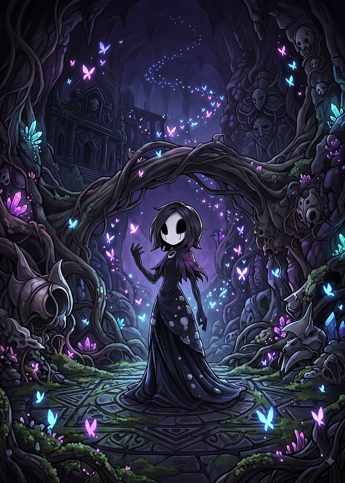 Masked Figure in Enchanted Cave