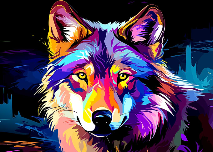Vibrant Pop Art Wolf Portrait