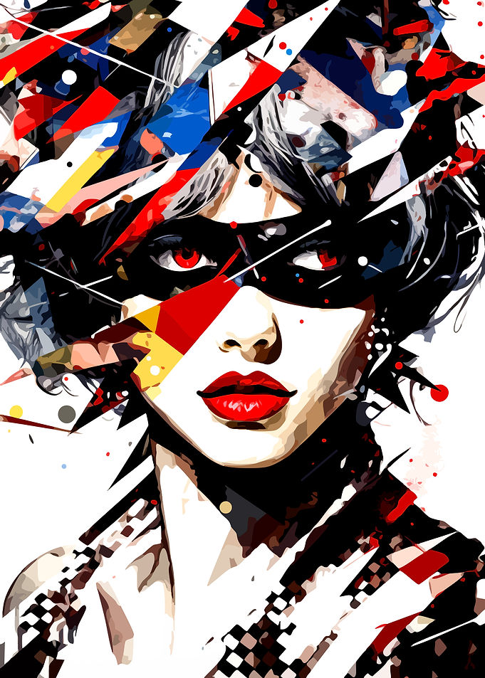 Abstract Geometric Portrait of Masked Woman