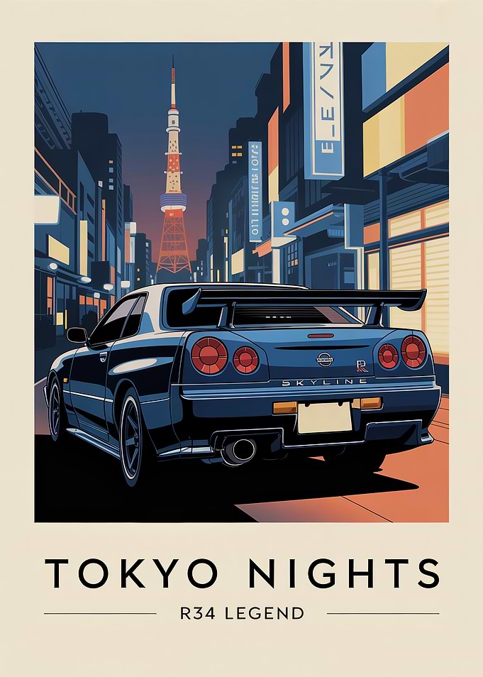 Tokyo Nights R34 Skyline Poster