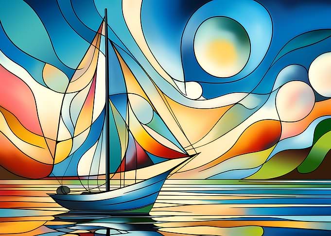 Stained Glass Style Sailboat Art