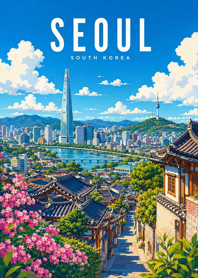 Seoul, South Korea Travel Poster