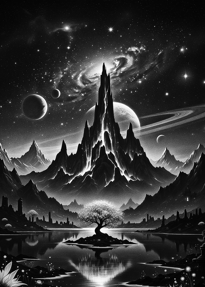 Ethereal Cosmic Mountain Landscape