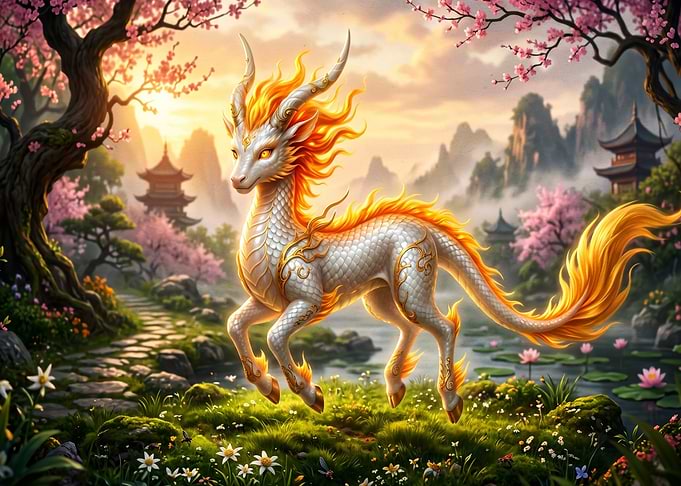 Mythical Qilin in Enchanted Garden