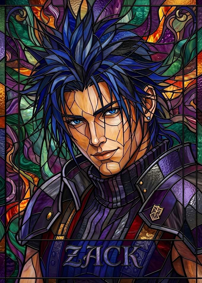 Zack Fair Stained Glass Portrait